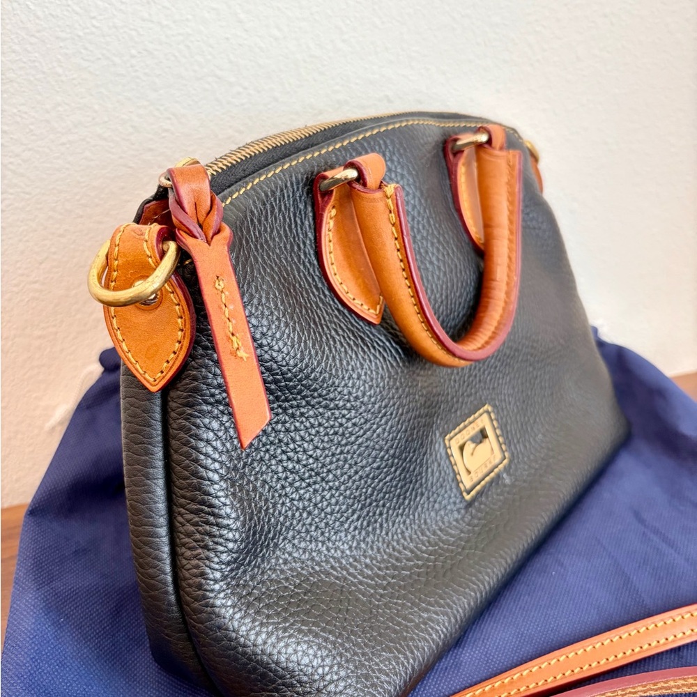 Dooney & Bourke Black Pebble Leather Crossbody with Tan Trim and Gold Hardware - Picture 4 of 7